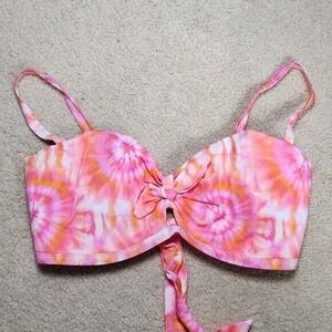 Sundazed Beka Bow Front Bralette Top Coral Pink Tie Dye Padded Bra Size 36 DD‎
